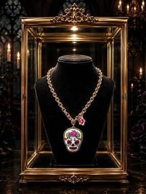 Betsey Johnson Halloween Day of the Dead Dia De La Muetros Necklace Sugar Skull